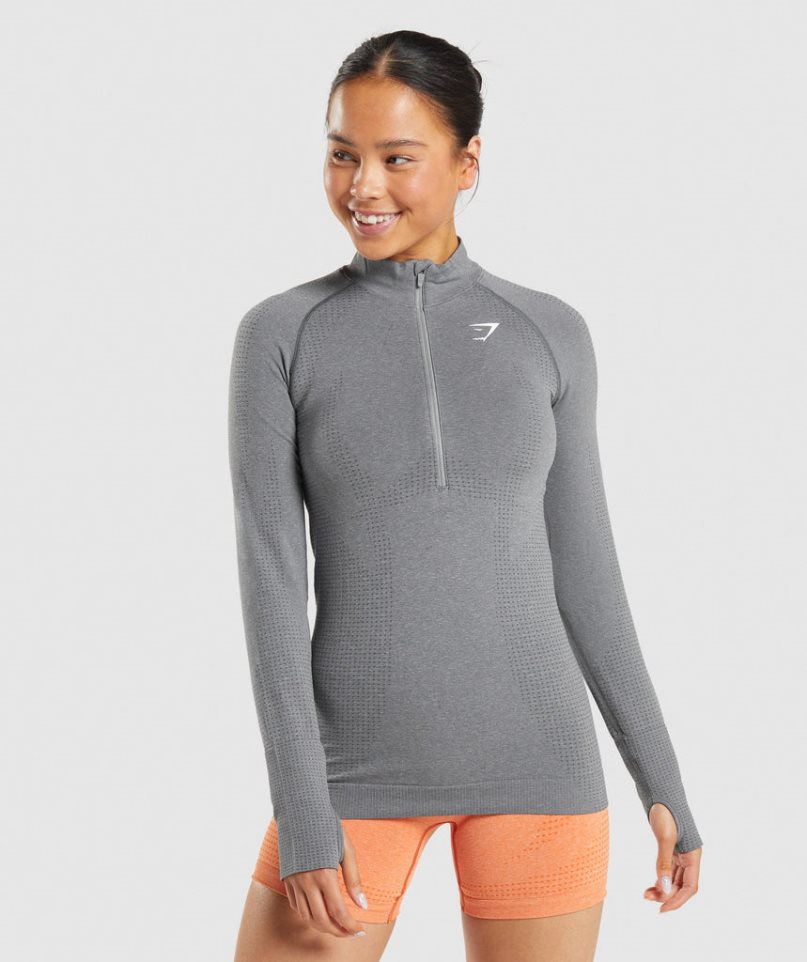 Women\'s Gymshark Vital Seamless 2.0 1/2 Zip Sweatshirts Grey | CA 510N87